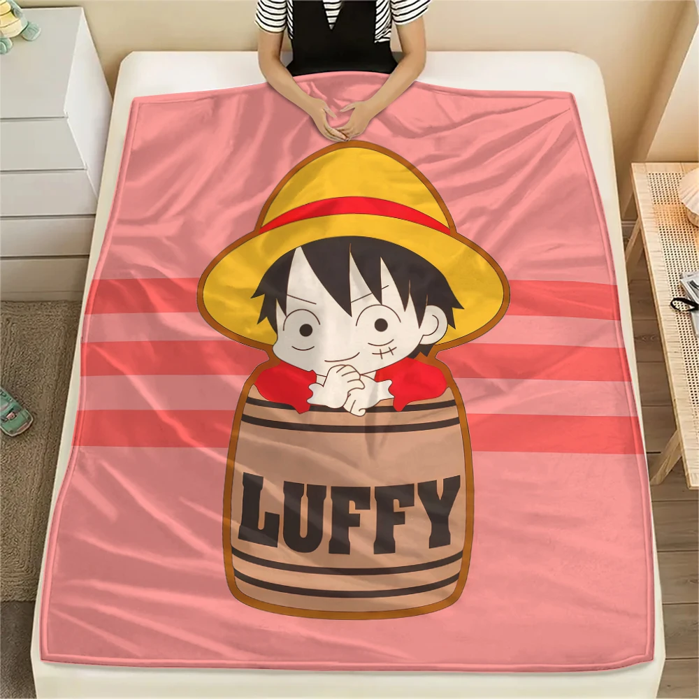 One Piece Monkey D. Luffy Flannel Blanket Adorable Print Fit For Bedroom Chair Sofa Bed Picnic Travel -HE40