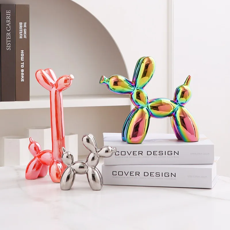 Ceramic Balloon Dog Sculpture Nordic Animal Statue Cute Plating Giraffe Figurine Kawaii Puppy Ornament Home Decoration Accessory