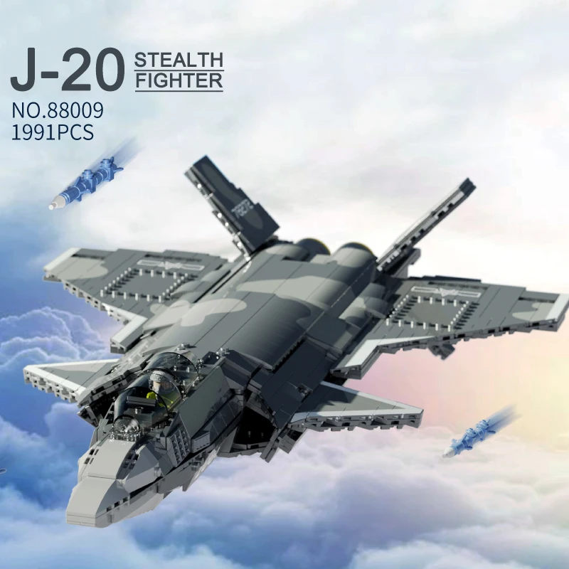 

Military Aircraft J-20 Large Shipboard Fighter Model Building Blocks Army Weapons Soldiers Arme WW2 Bricks Boy Toy For Childrens