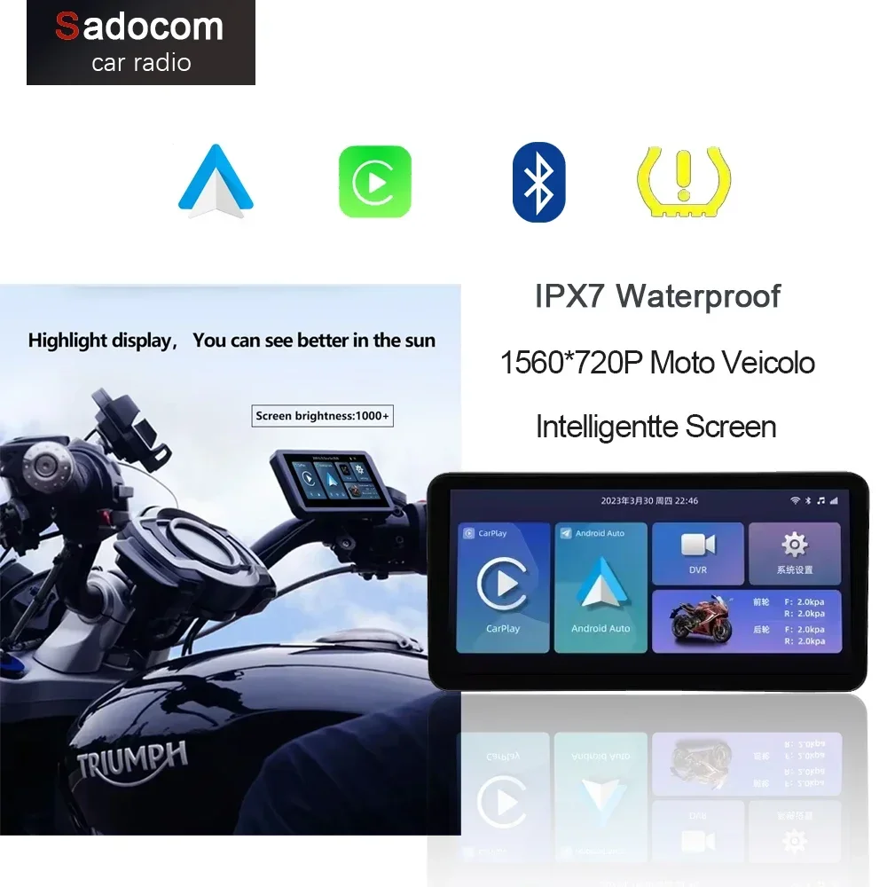 

6.3'' Linux Motor Motorcycle GPS Carplay Touch Screen Display IPX7 Waterproof Wired Wireless BT Android Auto Monitor DVR TPMS