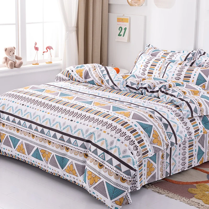 Boho Geometric Duvet Cover Queen Size - 3 Piece Farmhouse Aztec Stripe Pattern Print Microfiber Comforter Cover Soft Bedding Set