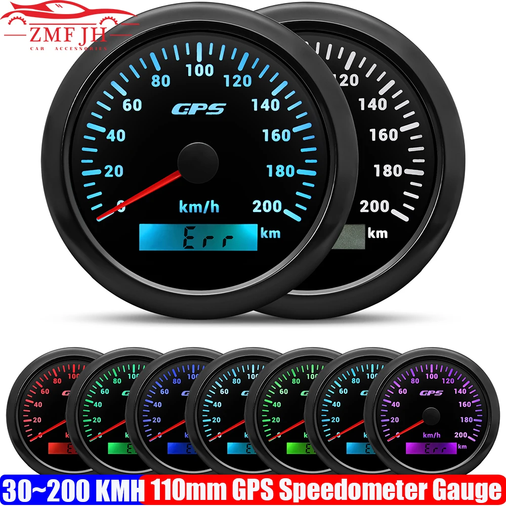 

Auto Car 110MM GPS Speedometer Gauge with Antenna 30KMH,60KMH,80KMH,120KMH,200KMH Speedometer for Marine Yacht Boat 7 Color LED