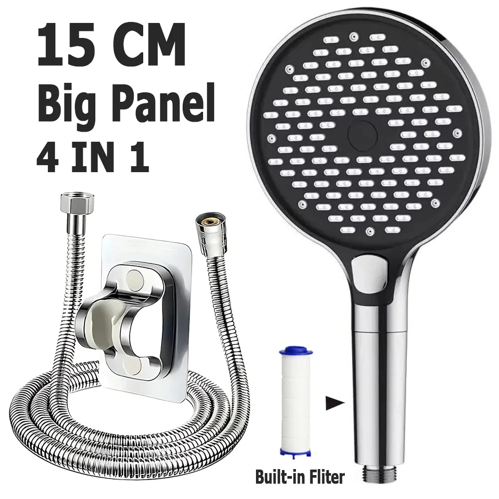 

3 Modes High Pressure Shower Set With Hose and Holder Big Panel Large Flow Shower Head With Filter Element Bathroom Accessories