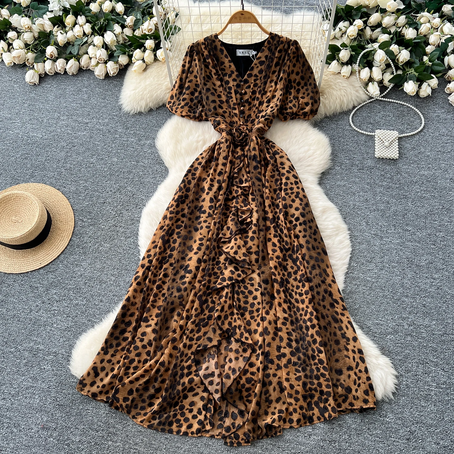 Chic vintage Tridimensionale volant sottile Elegante Fata moda coreana Boho Vestito estivo abbigliamento donna Abito lungo