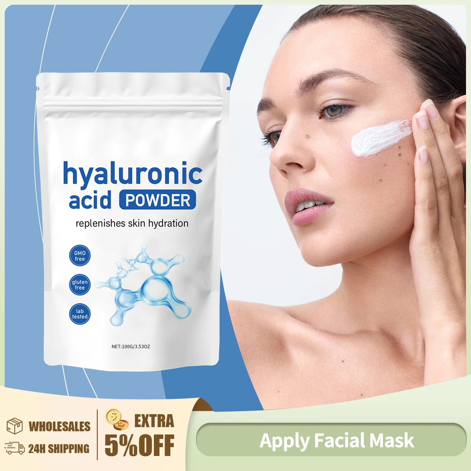 

Hyaluronic Acid Powder Facial Mask Relieve Dryness Deep Cleansing Face Increase Skin Elasticity Firming Lifting Smooth Skin Care