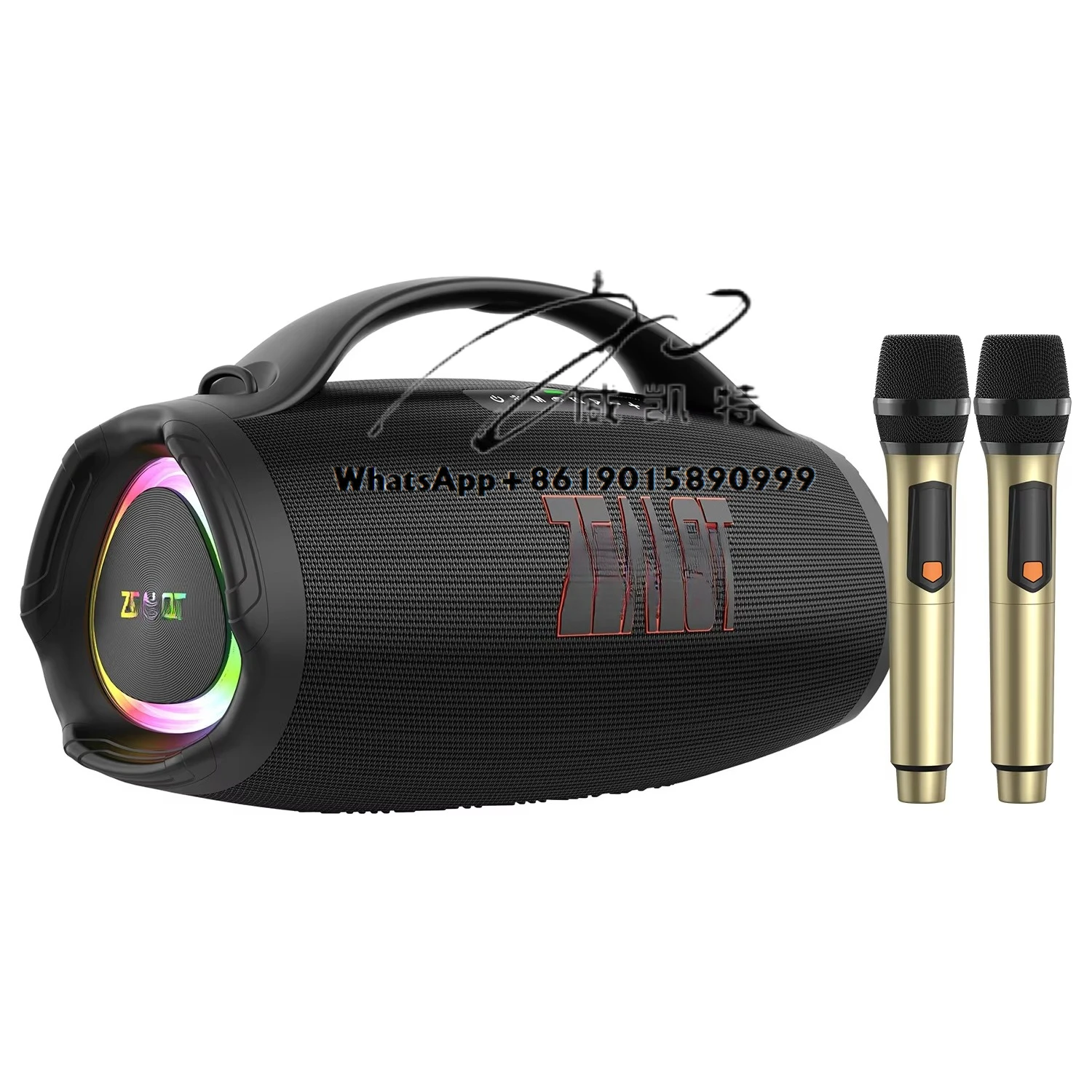 

S98M Portable Speaker with 2 Wireless Microphones with Lights, Karaoke Microphone Supports USB/TF/AUX for Home Party