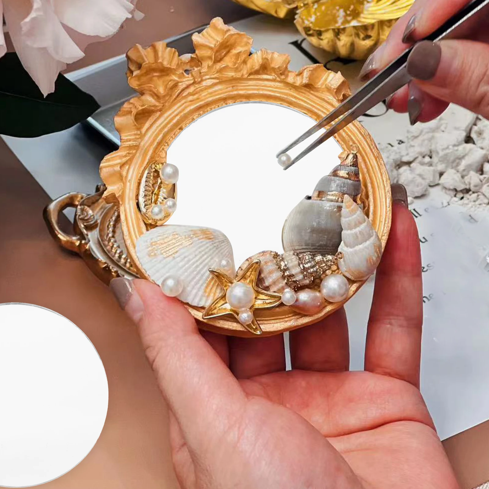 

Cosmetics Mirror DIY Round Lens Craft Mirrors White Glass Compact Makeup Travel