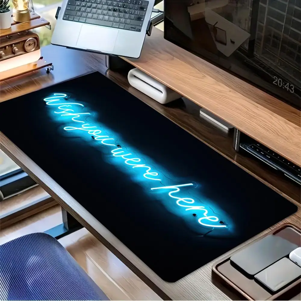 Blue Neon Aesthetic Quote large mouse pad rubber edge locking office mat desk pad pc accessories gaming mats Computer Desks pad