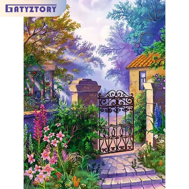 

GATYZTORY Frame Picture Diy Painting By Numbers Garden Coloring By Numbers Acrylic Canvas Painting Handpainted Drawing Art