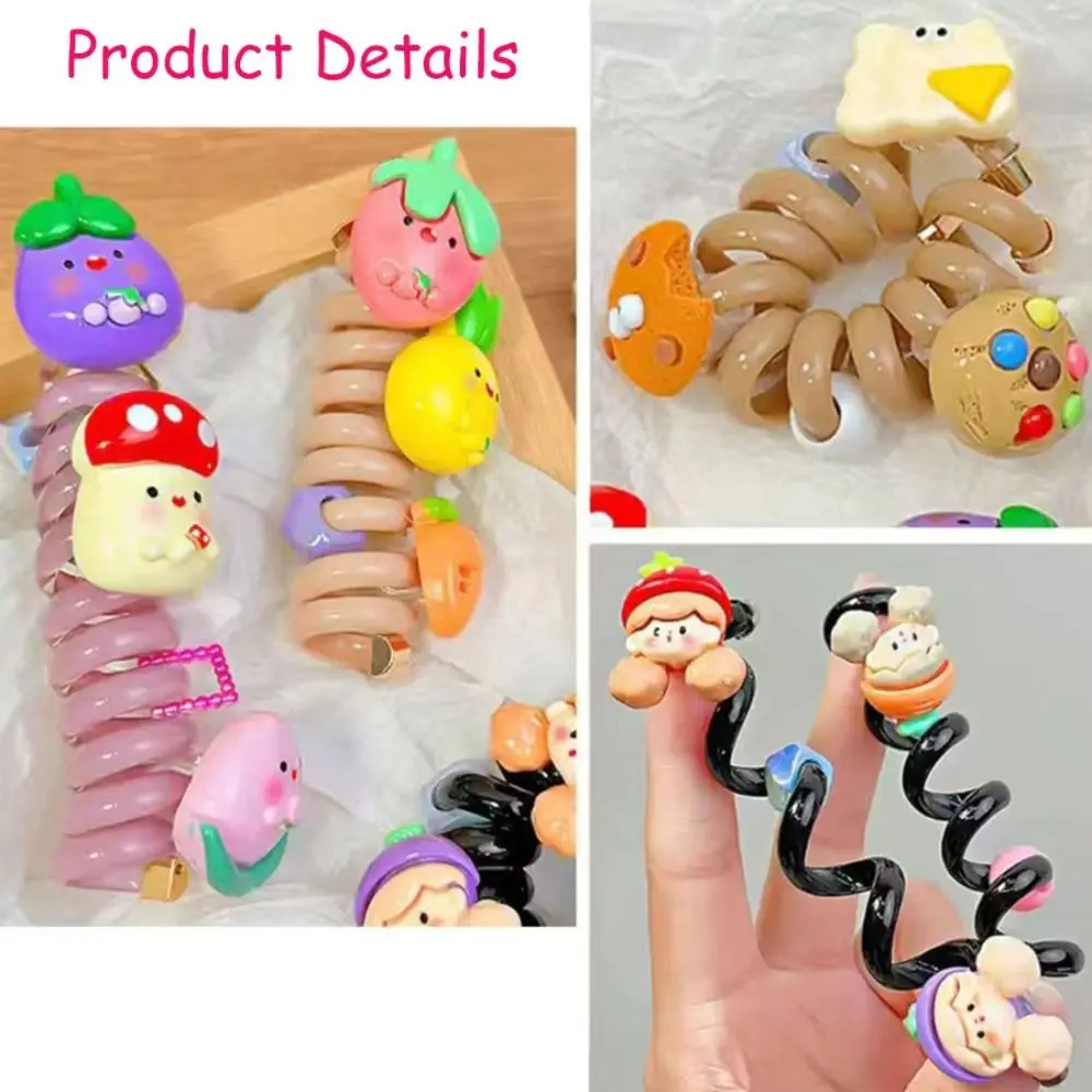 女性のためのかわいい漫画電話ラインヘアバンド、スパイラルコイルゴム、電話ラインヘアループ、高弾性バンド