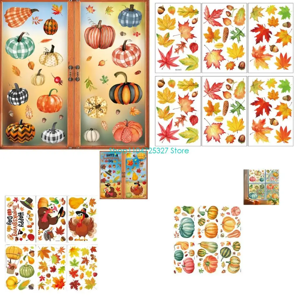 D8KF 6PCS Fall Window Clings Adhesive Plastic For Home Office