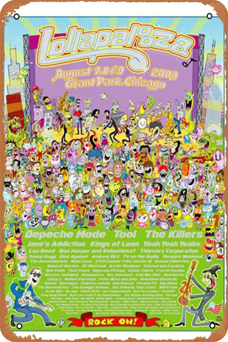 Lollapalooza - 2009 poster Chicago Grant Park, Limited Edition print Retro Metal Tin Vintage Sign 12 X 8 Inch Wall Decor sign