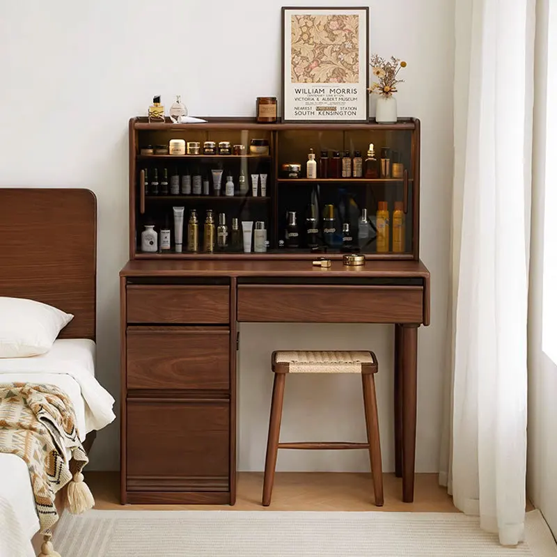 

Customizable North American integrated small apartment bedroom storage full solid wood cosmetic table bedside cabinet