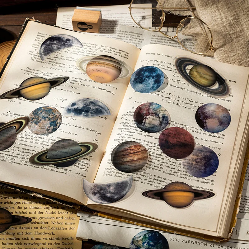 40-Piece Nature & Universe Handmade Journal Decorative Sticker Pack, with Exquisite Natural Scenery and Celestial Patterns