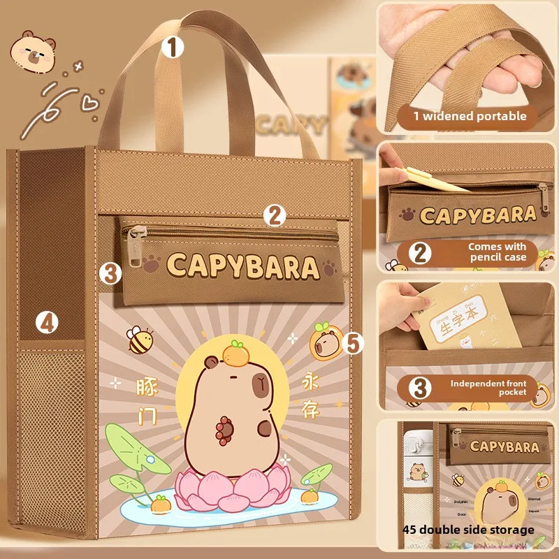 High Quality Large-capacity Tote School Bag Capybara Canvas A4 File Bag Five-layer Art Storage Bag Learning supplies Office