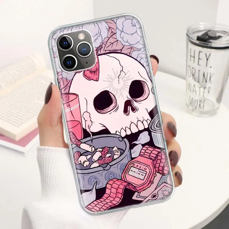 Pink Cat Skull Sorceress Witch Coque Phone Case For iPhone 11 12 13 14 15 16 Pro Max 7 Plus 8 + X XR XS SE Apple Soft Fundas Cov