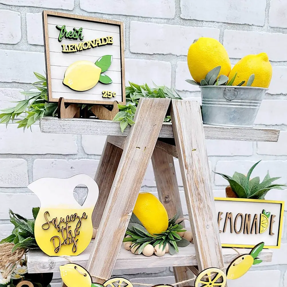 

7 Pcs Lemon Themed Tray Decor Delicate Wood Material Tiered Adornment Accessories Desktop Table Home Office