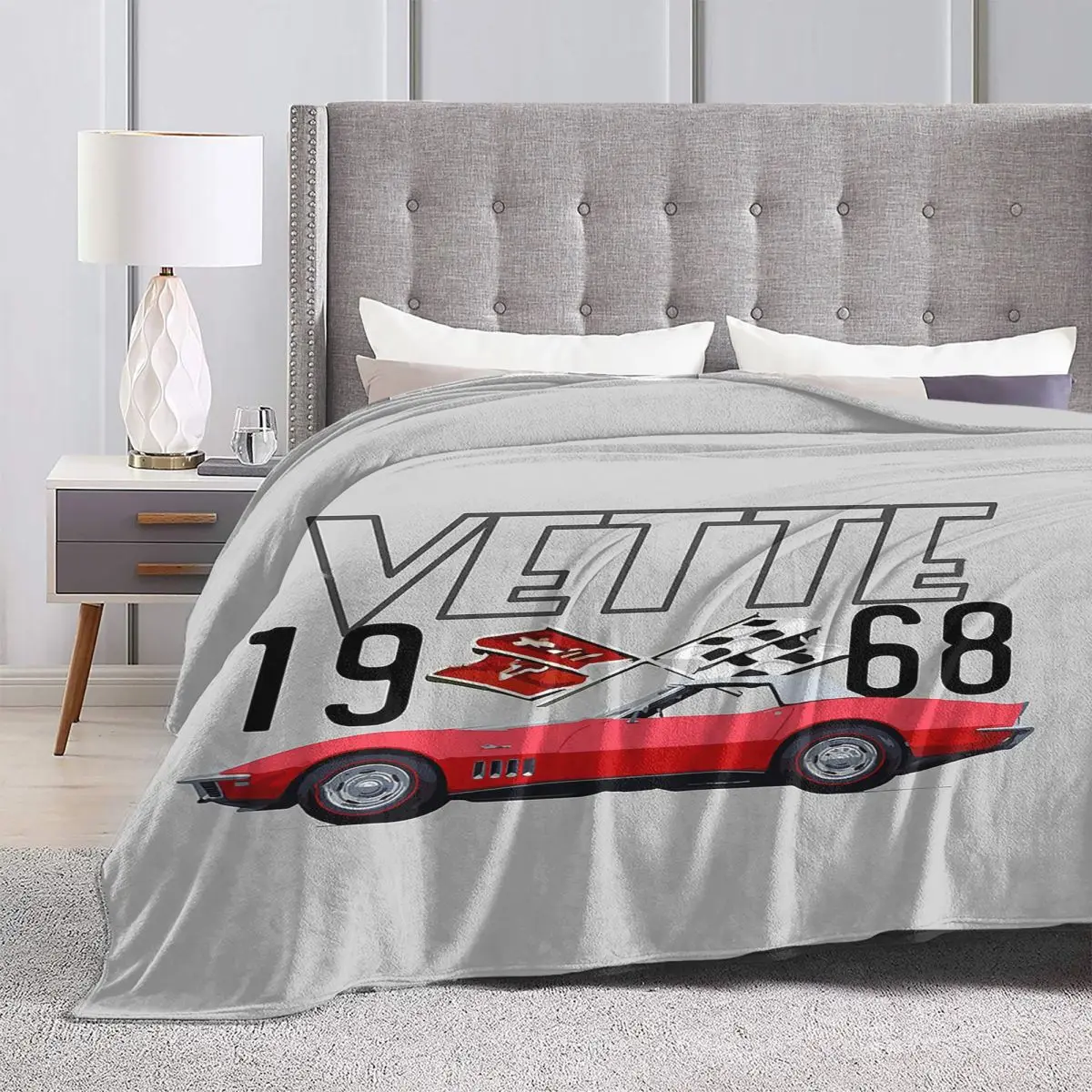 

1968 Red Corvette C3 Convertible Classic Car Blankets Flannel Throw Blanket Cover for Bed Living room Picnic Travel Home Couch