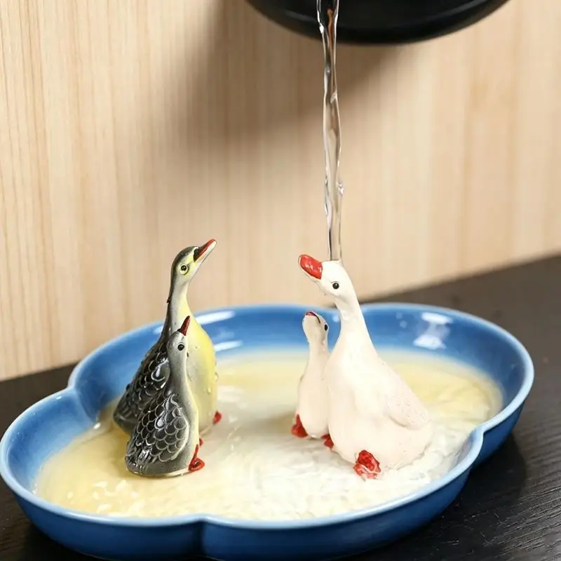 62KD Delicate Hand Carved Geese Tea Tray Ornament Geese Sculpture For Home Decoration Table Centerpiece For Tea Lover