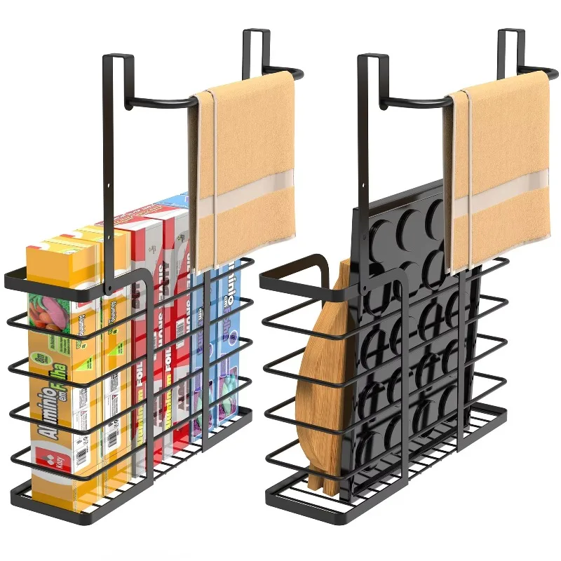 

2Pcs set of cabinet door storage parts, for foil cutting board rack with towel bar black cabinet door organizer
