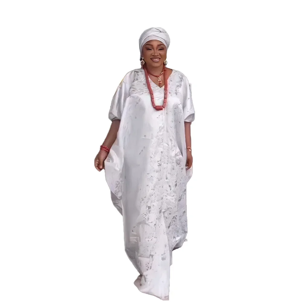 

African Dresses For Women 2024 Elegant Plus Size White Long Dress and Scarf Maxi Dress Africa Clothing Traditional Robe Femmes