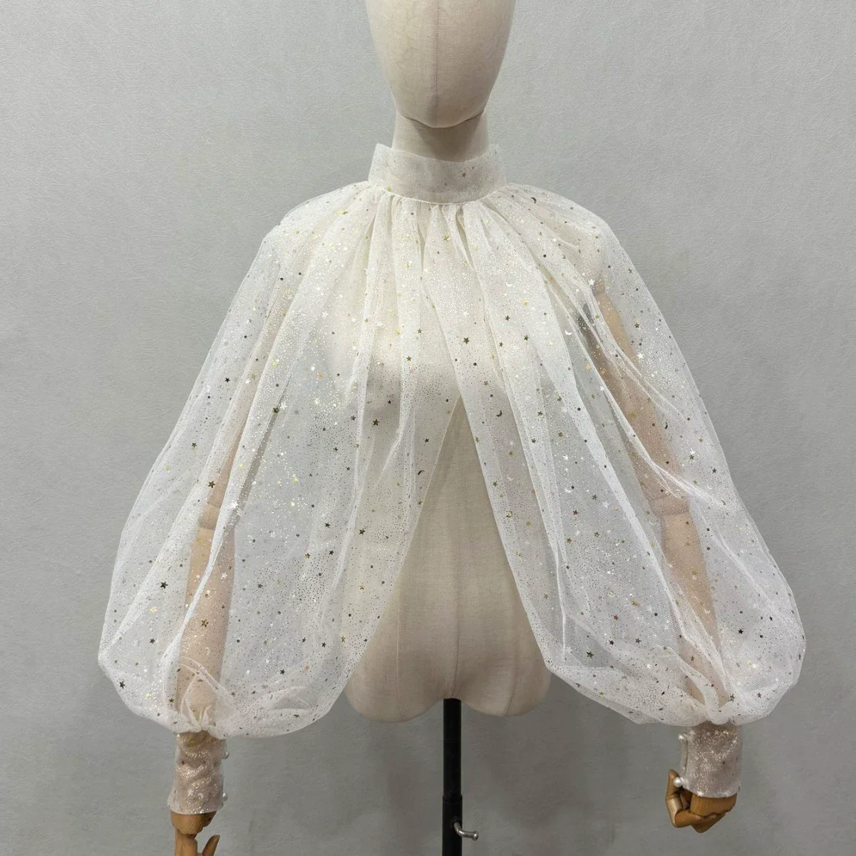 Mingli Tengda Elegant Women Star-moon Tull Shawl Bride Bolore Batwing Sleeve Exaggerated Jacket Blingbling Wedding Bridal Wraps