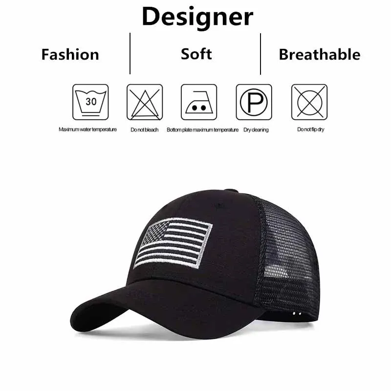 Unisex American Flag Embroidery Baseball Net Caps Spring and Summer Outdoor Adjustable Casual Hats Sunscreen Hat