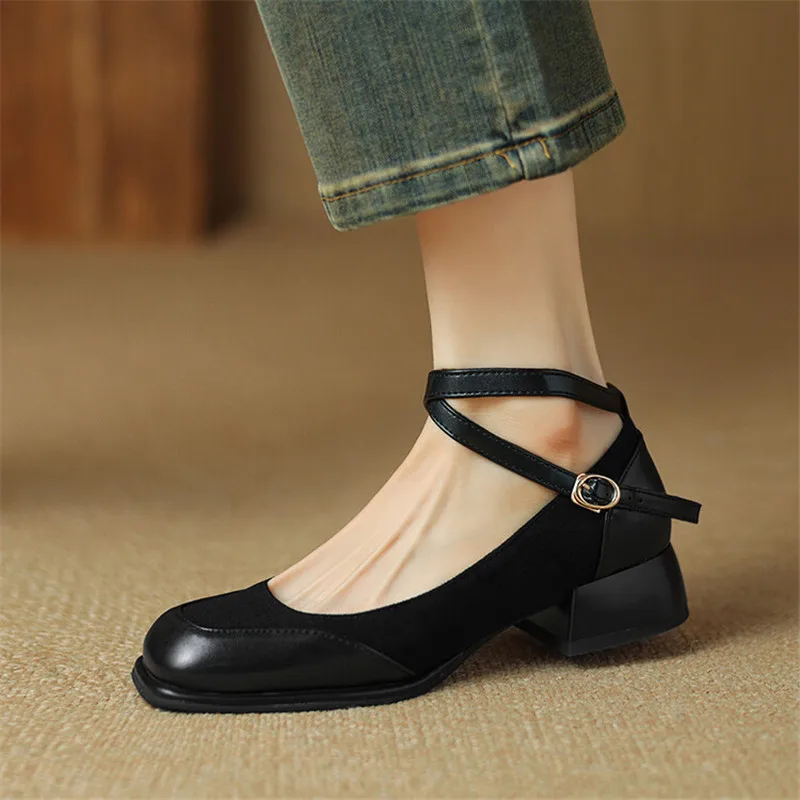 New Spring Autumn Women Shoes Fashion Square Toe Shoes for Women Low Heel Women Pumps Mary Jane Shoes Zapatos Mujer Large Size