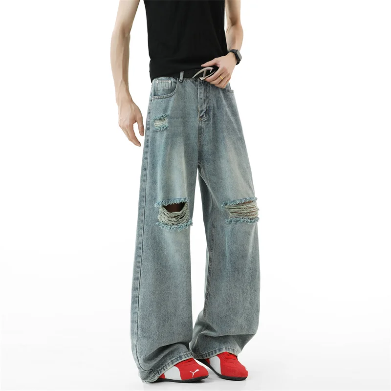 Ripped Jeans Men 2025 Autumn New Baggy Distressed Denim Pants Loose Drop Street Style Fall Fashion High Quality
