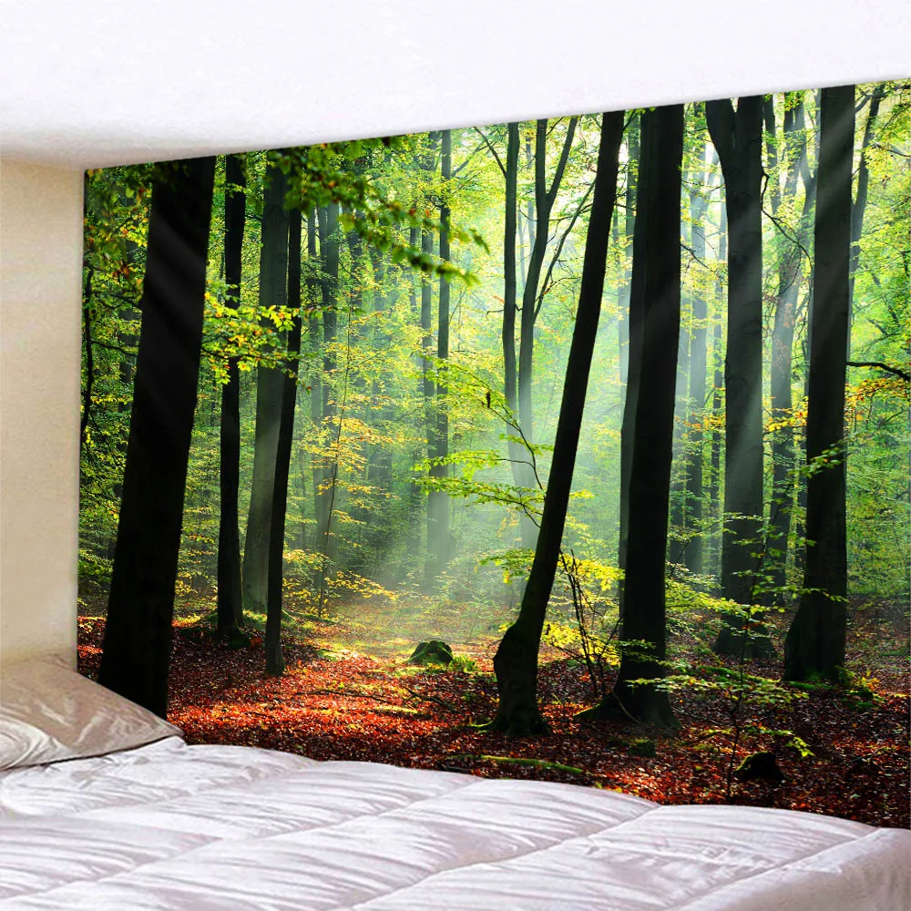 Natural Forest Landscape Wall Tapestry - Garden Background Hanging for Home Living Room Bedroom Dormitory Decor