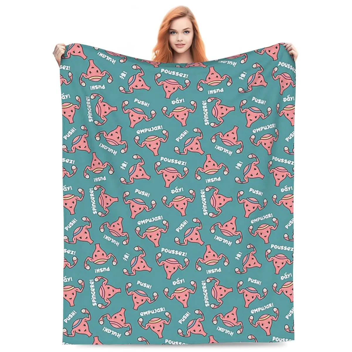 

Pregnant Uterus PUSH Scrubs, Nurses, Midwife, OBGYN Teal Blanket Flannel Sofa Breathable Throw Blankets for Couch Bedding Travel
