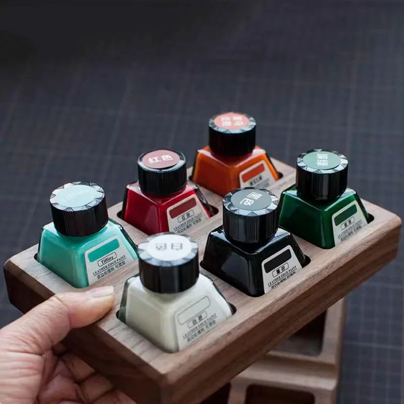 

DIY Leather Work Accessories, QIANYU Black Walnut Edge Oil Bottle Stand Base - Anti-Tip Leather Tool Organizer