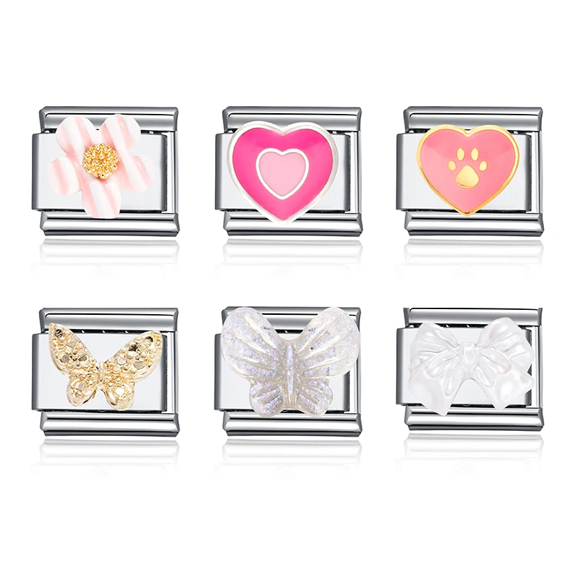 Fashion Love Butterfly Italian Chain Bracelet Colorful Heart Stainless Steel Bead Bangle 9mm Beads Charms Making DIY Jewelry image 6