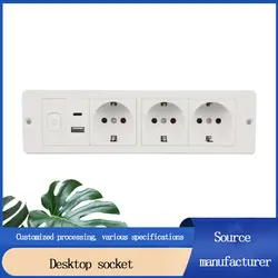 Embedded Desktop Socket European Standard With Switch USB TYPE-C Port Fast Charging Socket With Power Cord Plug Board
