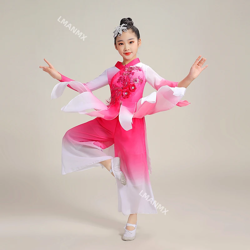 24 new children's classical dance performance costumes, girls' jasmine flower seedling dance, green fan umbrella dance