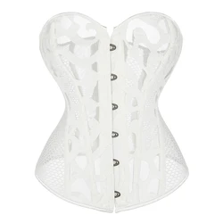 Hollow Out Overbust Corset Black White Mesh Breathable Waist Bustier Top Lingerie Corselet