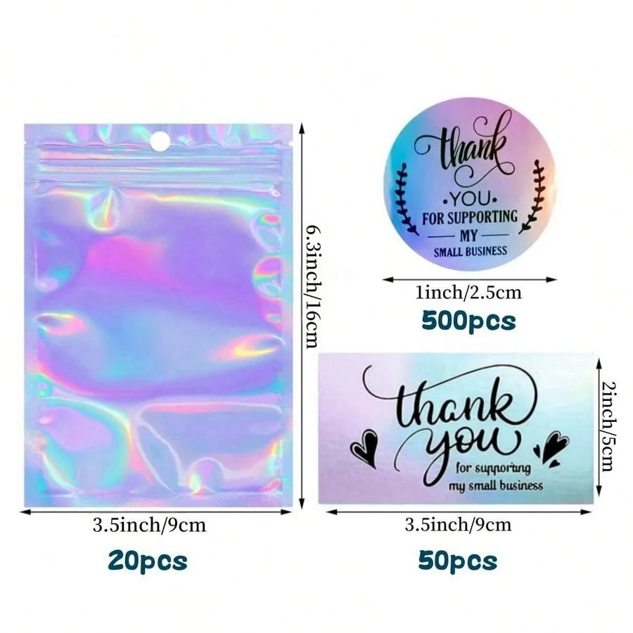 570 Pcs Laser Thank You Business Cards Stickers Set, Include 50pcs Business Card 500pcs Thank You Stickers 20pcs Resealable Pack