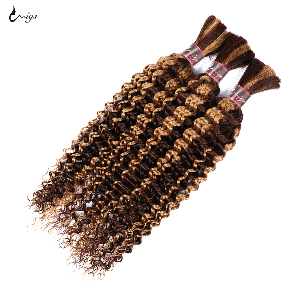 Highlight Deep Wave Bulk 30 Inch Bulk Human Hair for Braiding No Weft Brazilian Human Hair Extension for Micro Braids 100g/pc