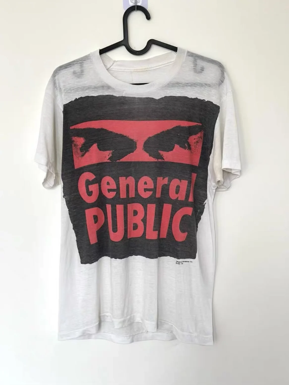 Vintage 80s GENERAL PUBLIC Pattern Printed Short Sleeve T-Shirt Fakemink Cotton Casual Breathable Sweat Absorbent Unisex Tee