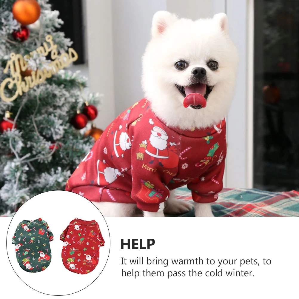 

2Pcs Pet Apparel Christmas Dog Cat Colored Printing Outfit Holiday Decoration Warm Winter Clothing Pet Christmas Costume