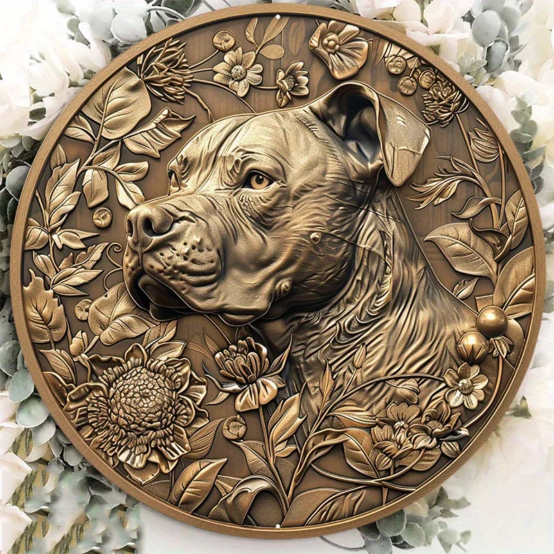 Premium Aluminum Pit Bull Sign, Circular Artwork with Golden NS Coin Detail, Durable Decorative Plaque for Indoors and Outdoors