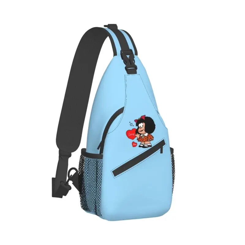 Mafalda Love You Sling Chest Bag Customized Cartoon Quino Comic Shoulder Crossbody Backpack for Men Travel Hiking Daypack