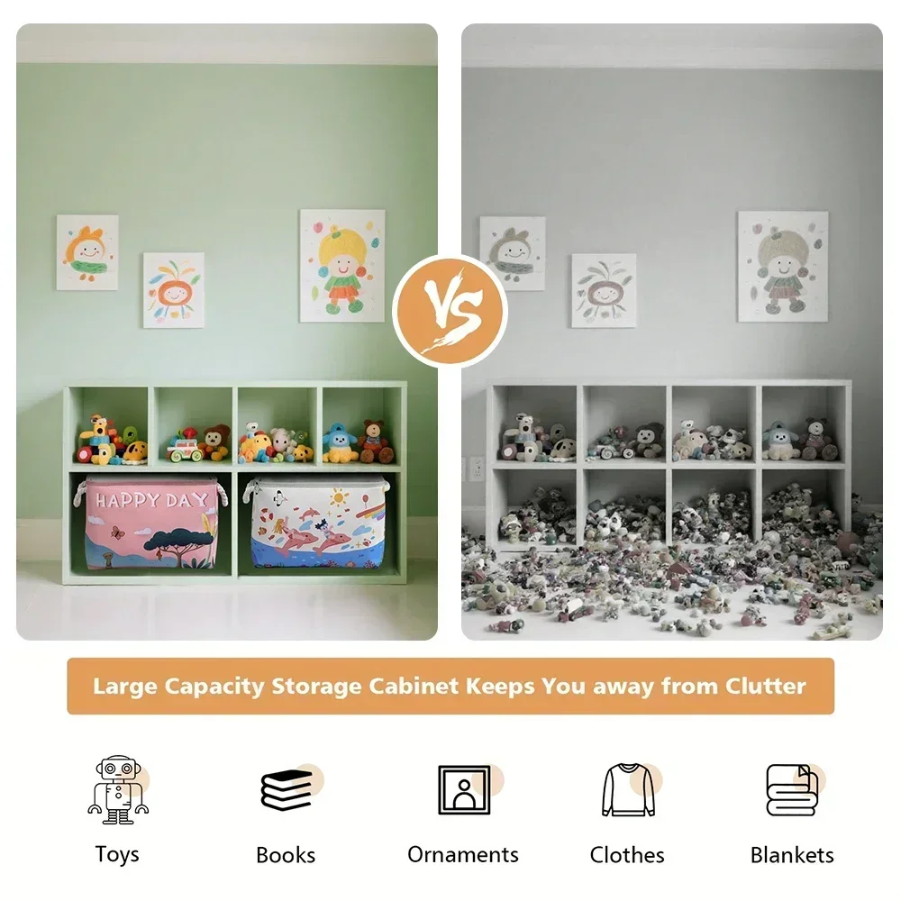 1/2PCS Collapsible Cartoon Storage Basket Large Capacity Storage Basket with Handle Foldable Storage Bin for Nursery Playroom