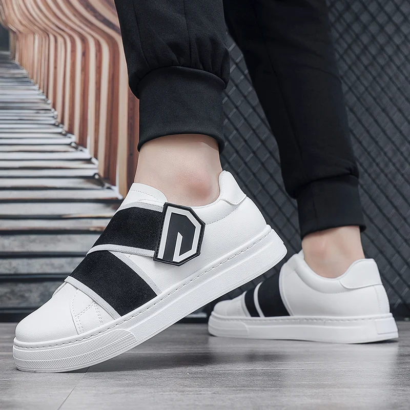 

Мужская деловая черно-белая повседневная обувь, модные уличные кроссовки, удобная износостойкая обувь для ходьбы, кожаная обувь для ходьбы
