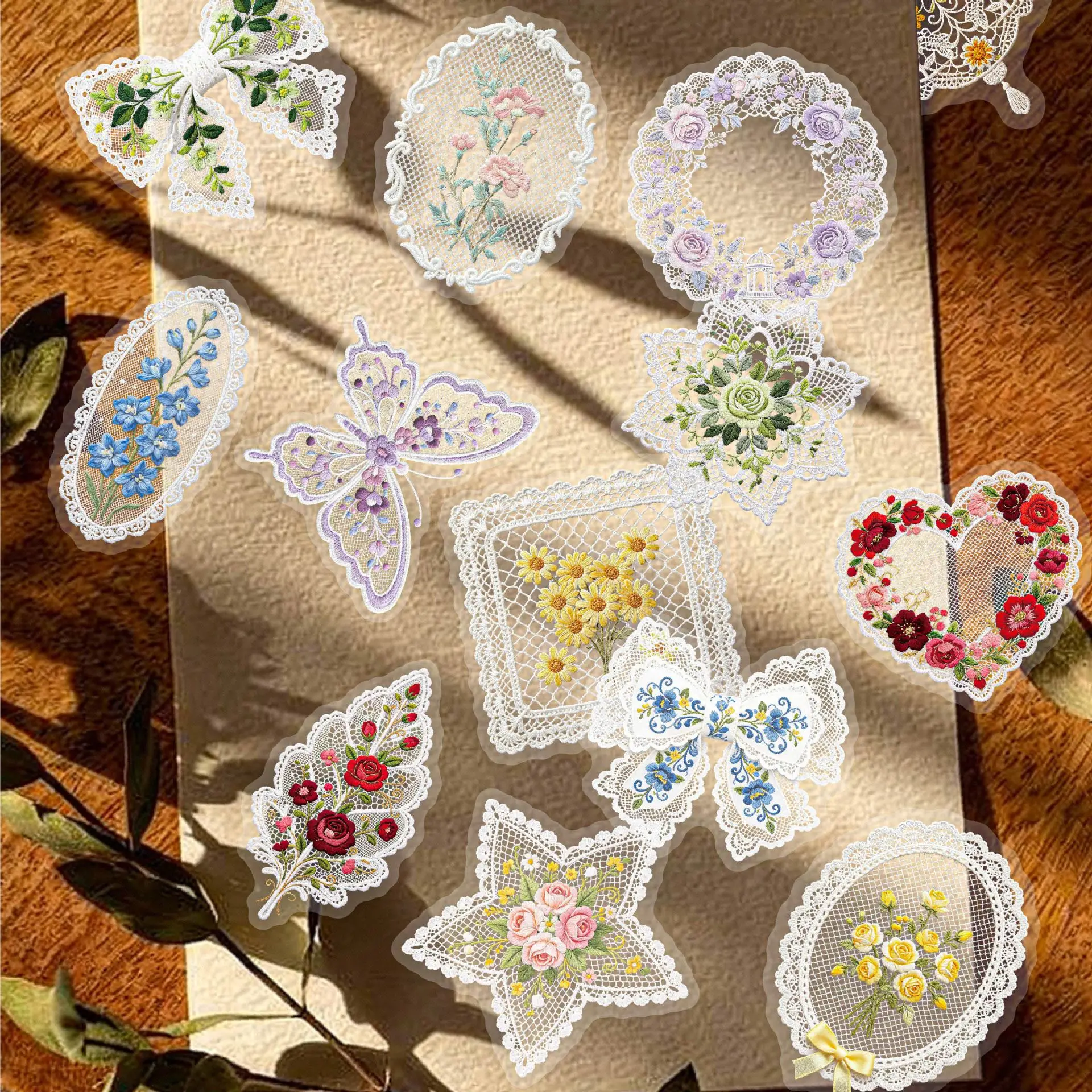 20pcs/1lot Kawaii Scrapbook Sticker Flowers in the Mesh Scrapbooking Supplies Planner Decorative Craft Stationery Stickers