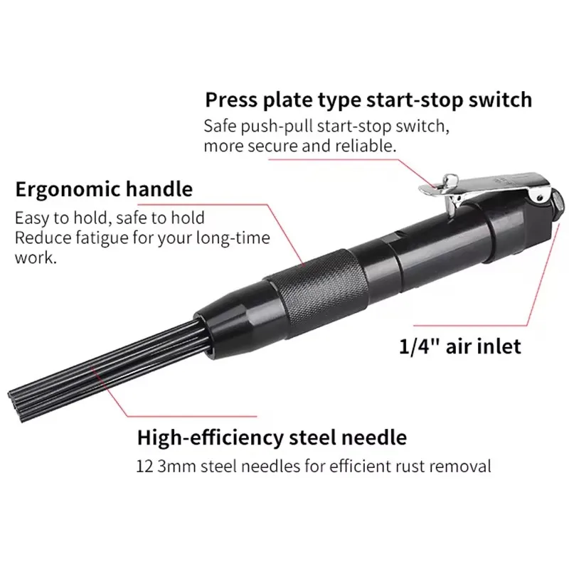 Pneumatic Air Scalers Pneumatic Tools 3mm 12PCS M Needle Beam Pneumatic Descaler Mini Descaler Air Rust Removal Gun Polisher