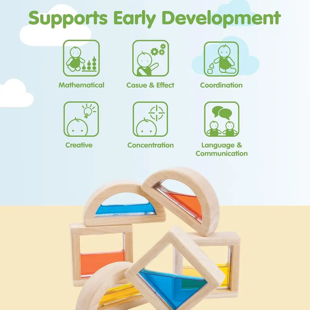 Bloques de agua de madera Montessori: aprendizaje sensorial, STEM, luz y color |   Desarrollo ecológico, de creatividad y habilidades motoras finas