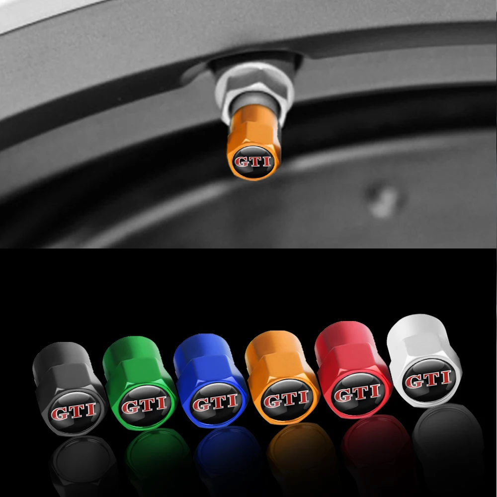 Car GTI Emblem Wheel Tire Valve Cap Tyre Rim Stem Valve Cover For Volkswagen VW Golf Polo Tiguan Passat Beetle T-ROC Rline T-ROC