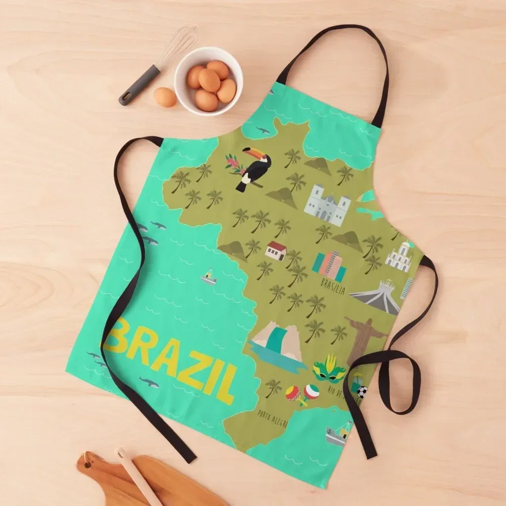 

Brazil illustrated map Apron Kitchen Women Women's Home Clothes Apron