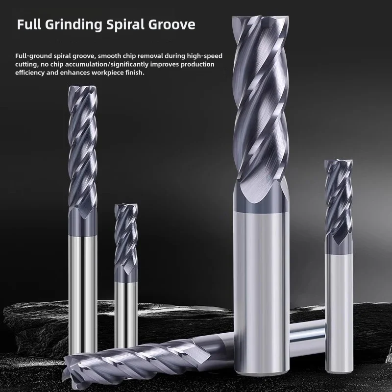 HRC58 Carbide End Mill 1 2 4 5 6 8 10 12mm 4Flutes Milling Cutter Alloy Coating Tungsten Steel Cutting Tool CNC maching Endmills